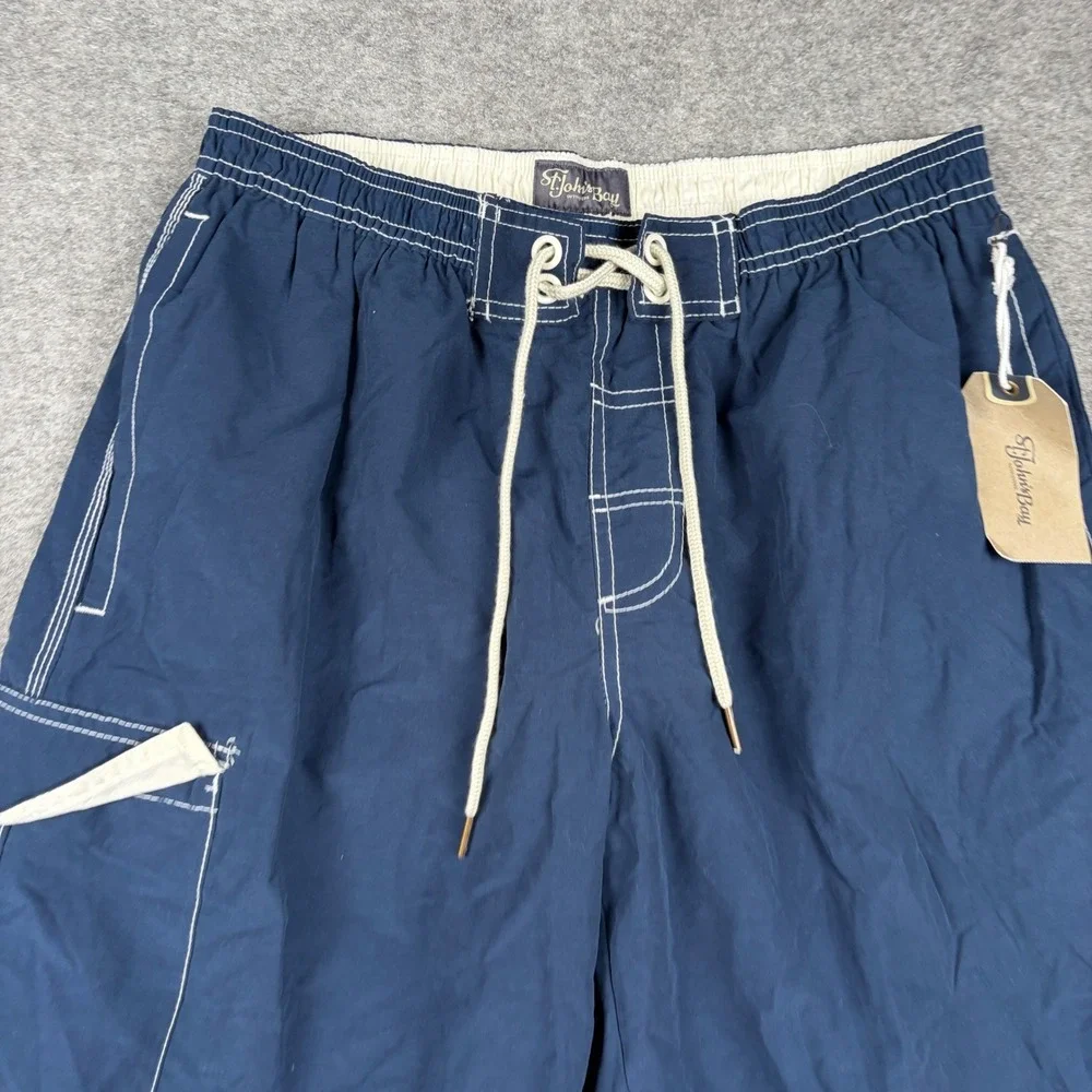 NEW St Johns Bay Swim Trunks Mens Large Blue Herald Cargo Board Shorts
